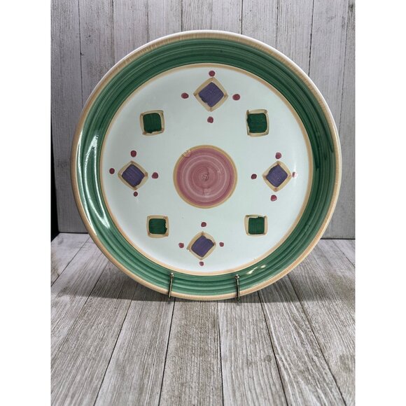 Vtg Caleca Belvidere Geometric Dinner Plate Hand Painted Italy 11" DIA Set of 2 - Picture 2 of 7